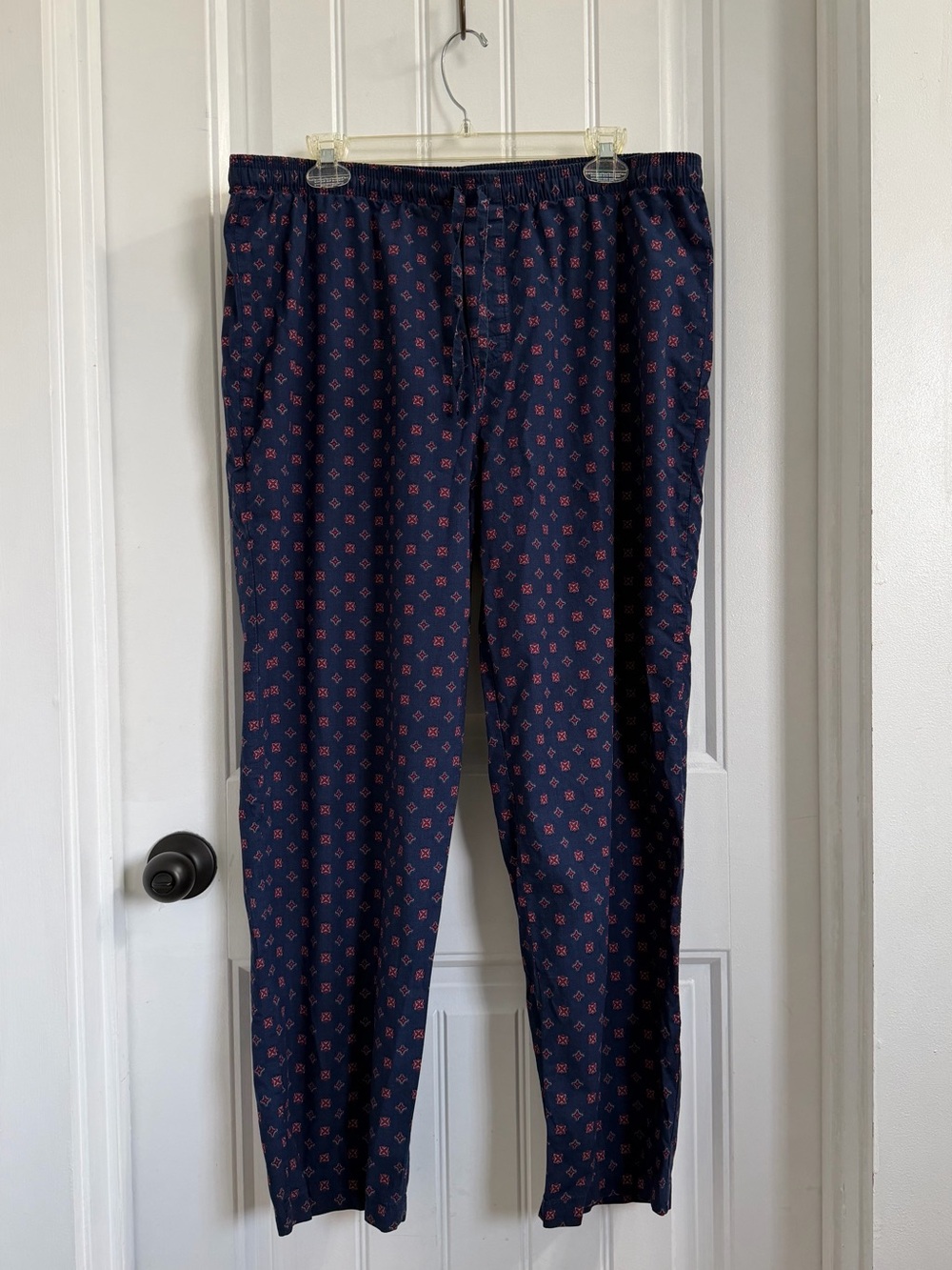 Stafford Navy Blue Lounge Sleep Pants with Red Geometric Print